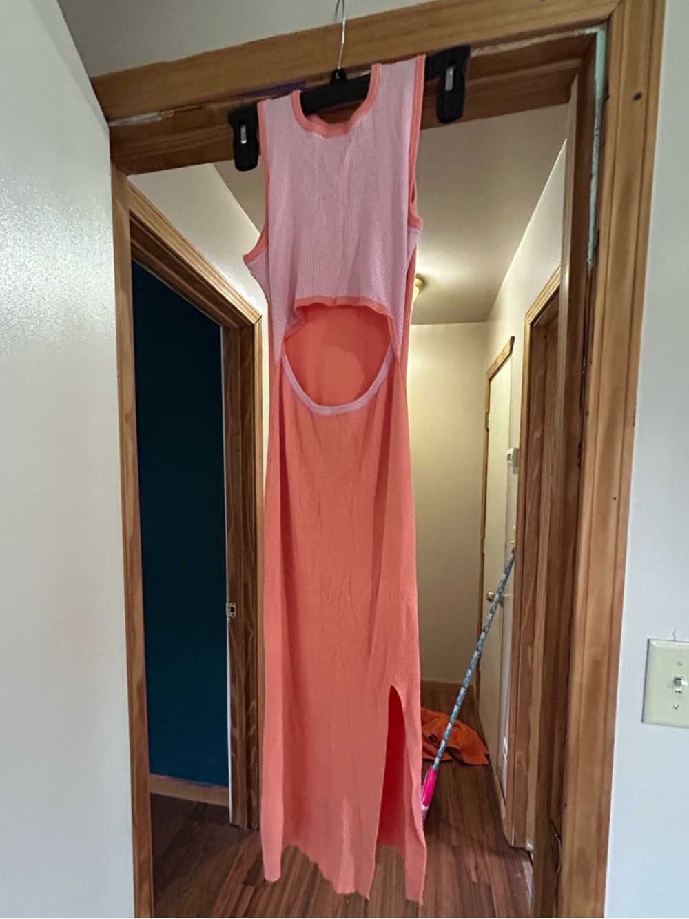 Sleeveless Cutout Maxi Dress in Coral and Light Pink